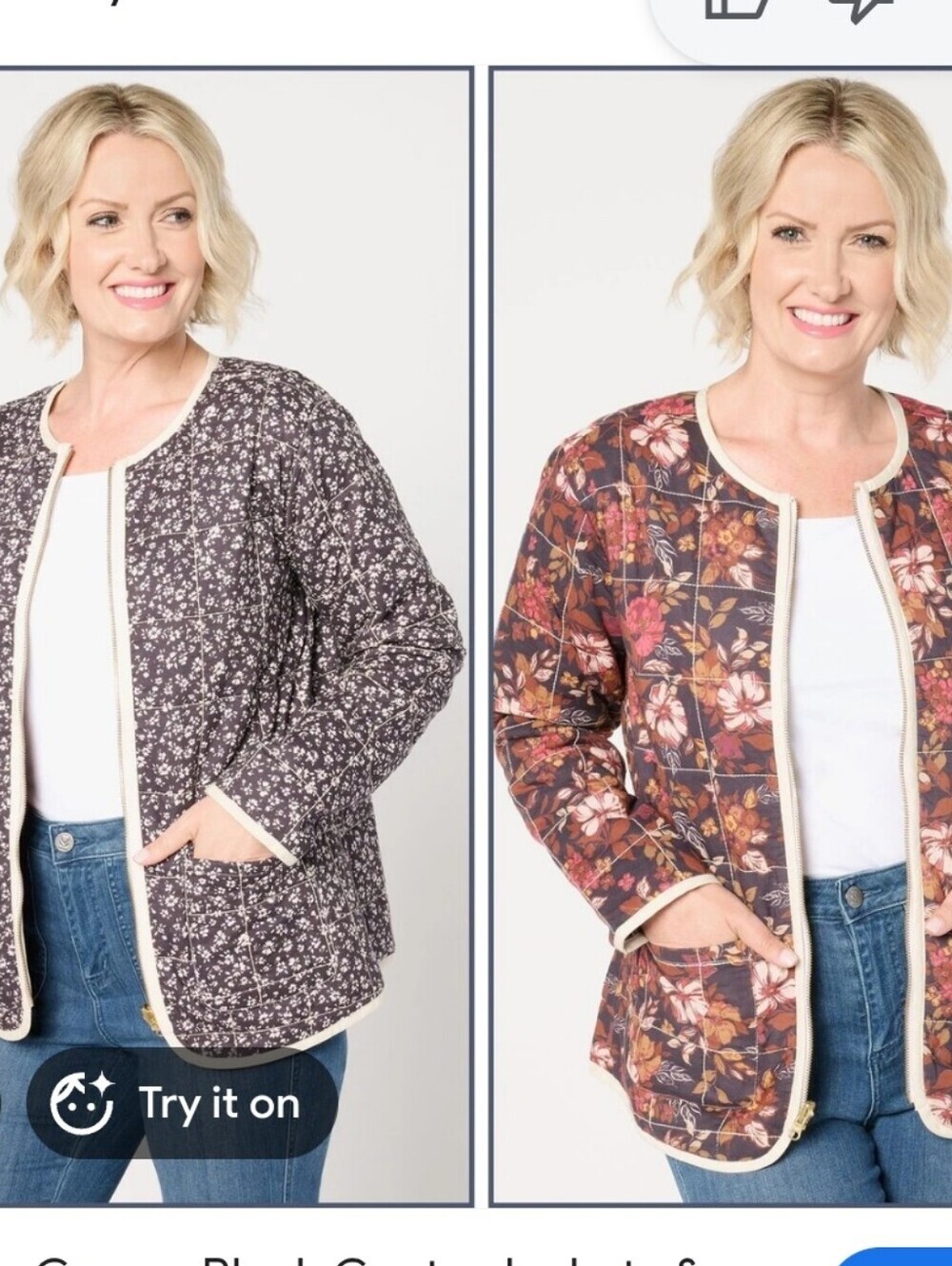 SUSAN GRAVER REVERSIBLE JACKET QUILTED SZ 2X. FLORAL FALL. ZIP. BLACK RED